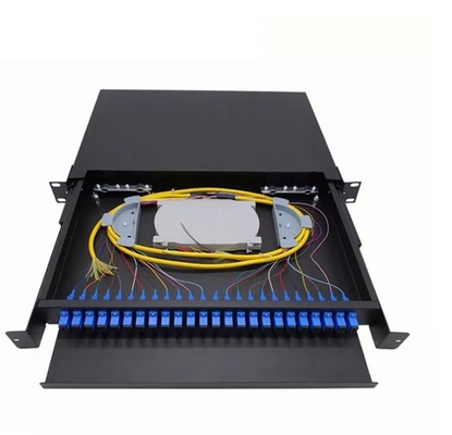 Koudgewalste plaat 1U 24 Port SC SX FTTH Fiber Optic Patch Panel voor 19 inch Rock Mount
