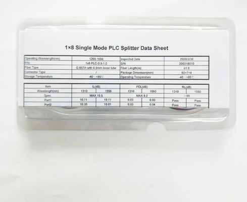 1M/1.5M G657A Fiber PLC Fiber Optic Splitter met werkgolflengte 1260-1650nm